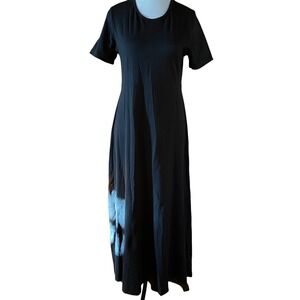 L.L. Bean Black Short Sleeve Maxi Dress Small Jersey Knit Comfort Travel modest